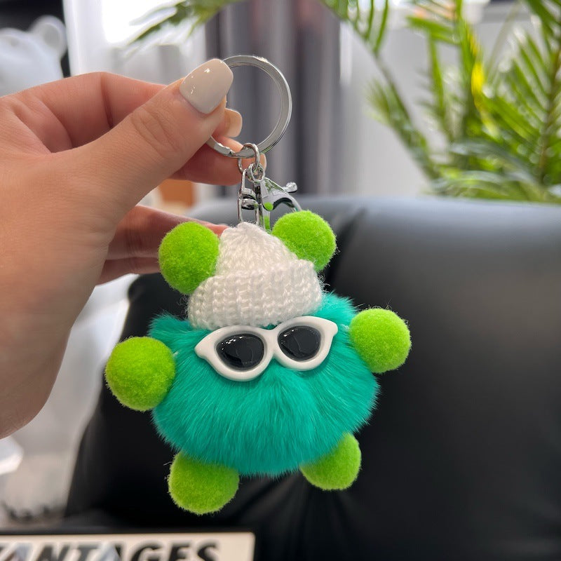 CUTE REX RABBIT HAIR SMALL COAL BALL KEYCHAIN ACCESSORY