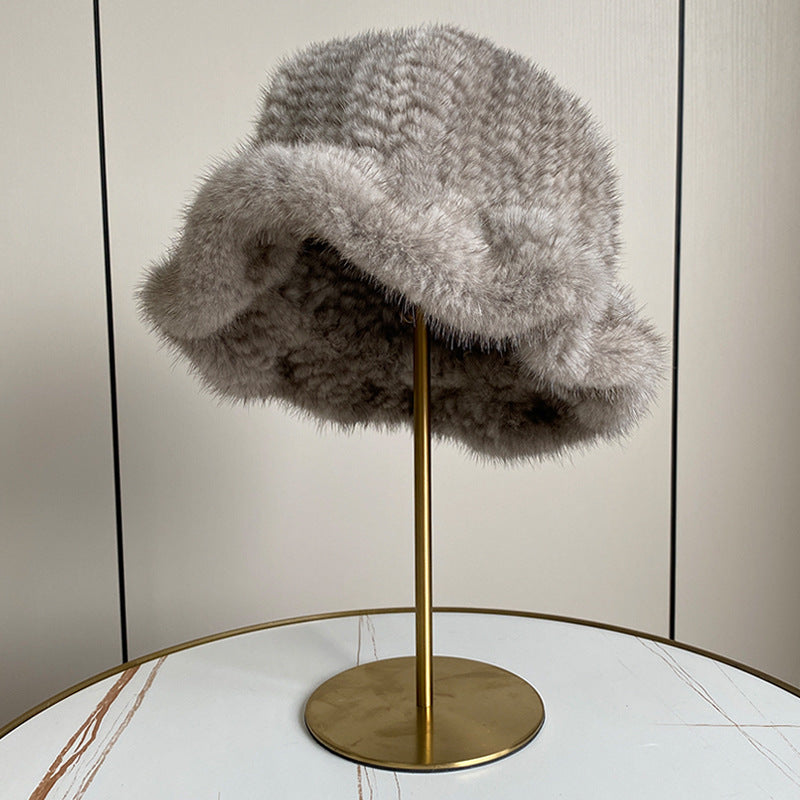 ELEGANT RUFFLED MINK FUR BERET HAT