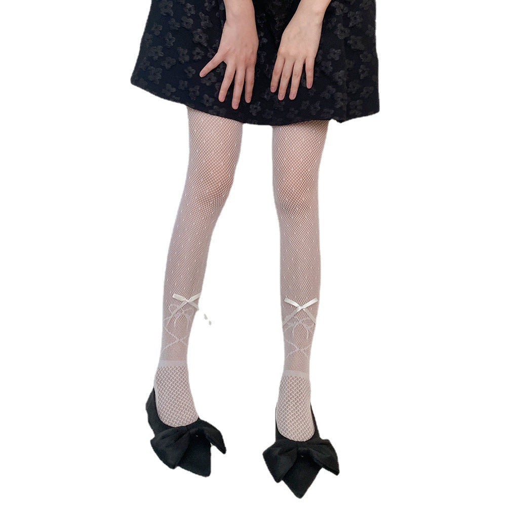 JAPANESE Y2K BALLET STYLE RIBBON BOW LACE MESH SOCKS PANTYHOSE