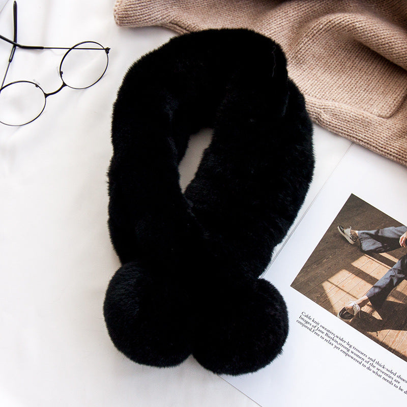 CUTE PLUSH SCARF WITH POM POMS