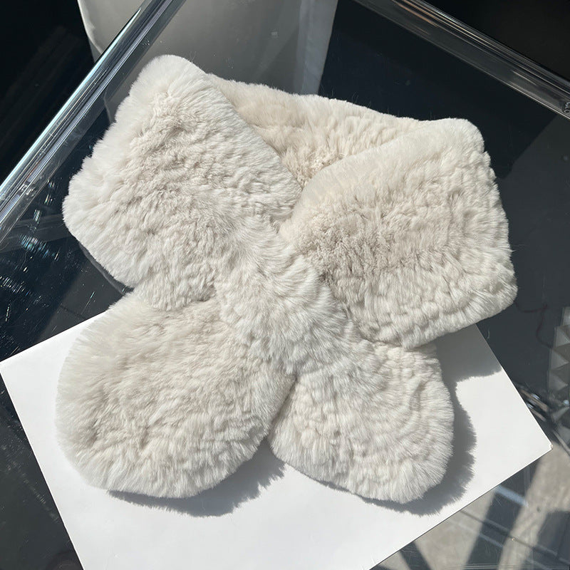 HAND-KNITTED REAL RABBIT FUR SCARF - WINTER ACCESSORY