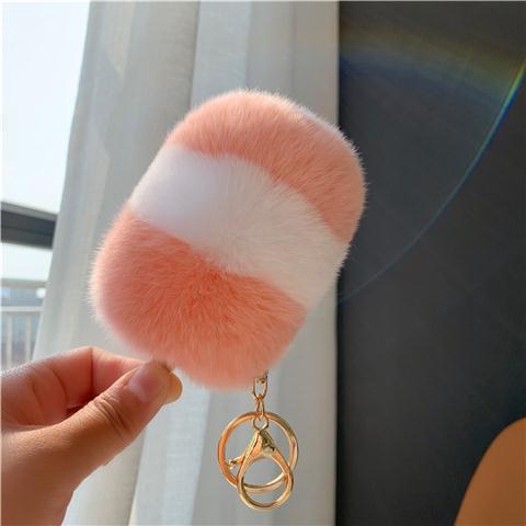RABBIT FUR ICE CREAM BAG CHARM KEYCHAIN ACCESSORY