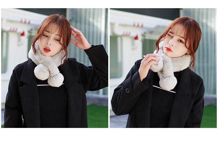 CUTE PLUSH SCARF WITH POM POMS