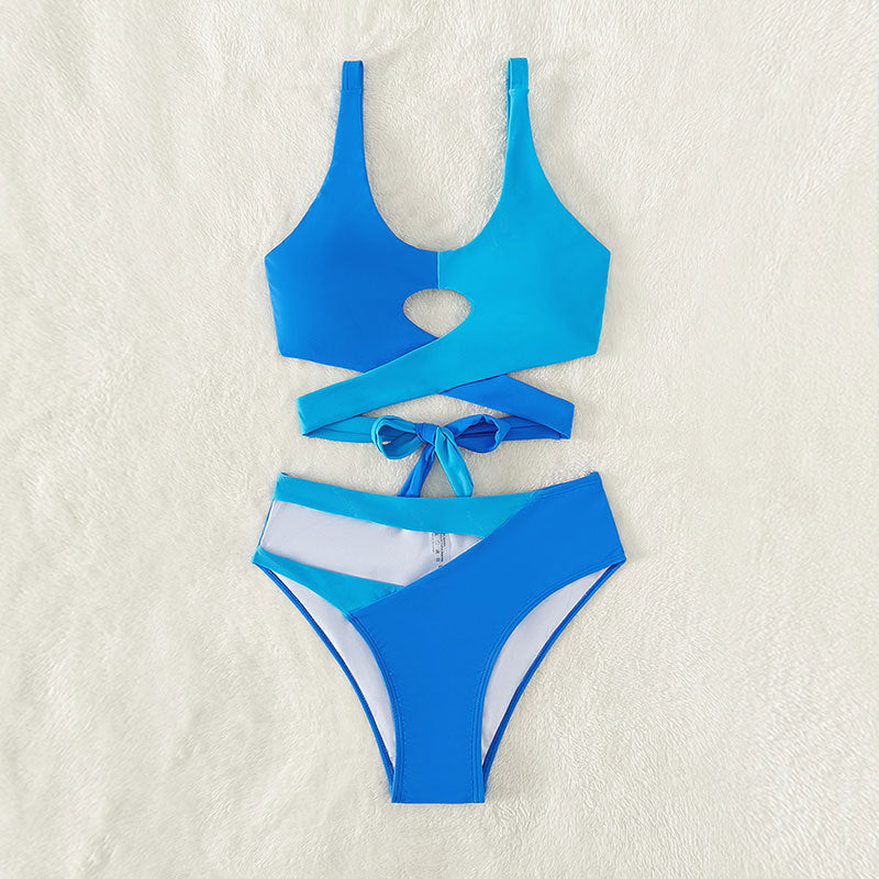 HIGH-WAISTED CROSS-STRAP CUTOUT SWIMSUIT