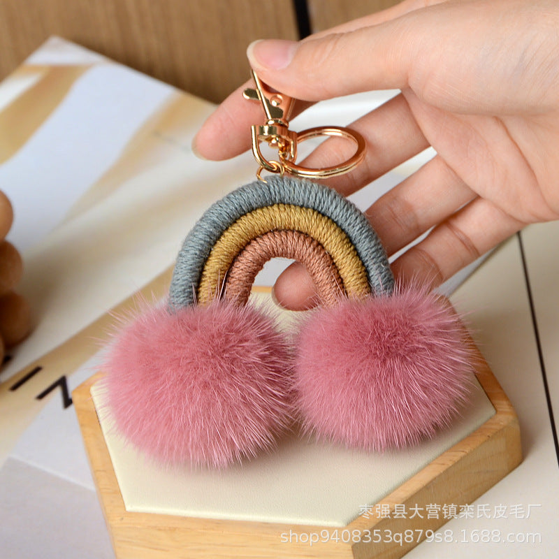 RAINBOW CLOUD FUR POM-POM KEYCHAIN CUTE BAG ACCESSORY