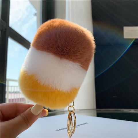 RABBIT FUR ICE CREAM BAG CHARM KEYCHAIN ACCESSORY