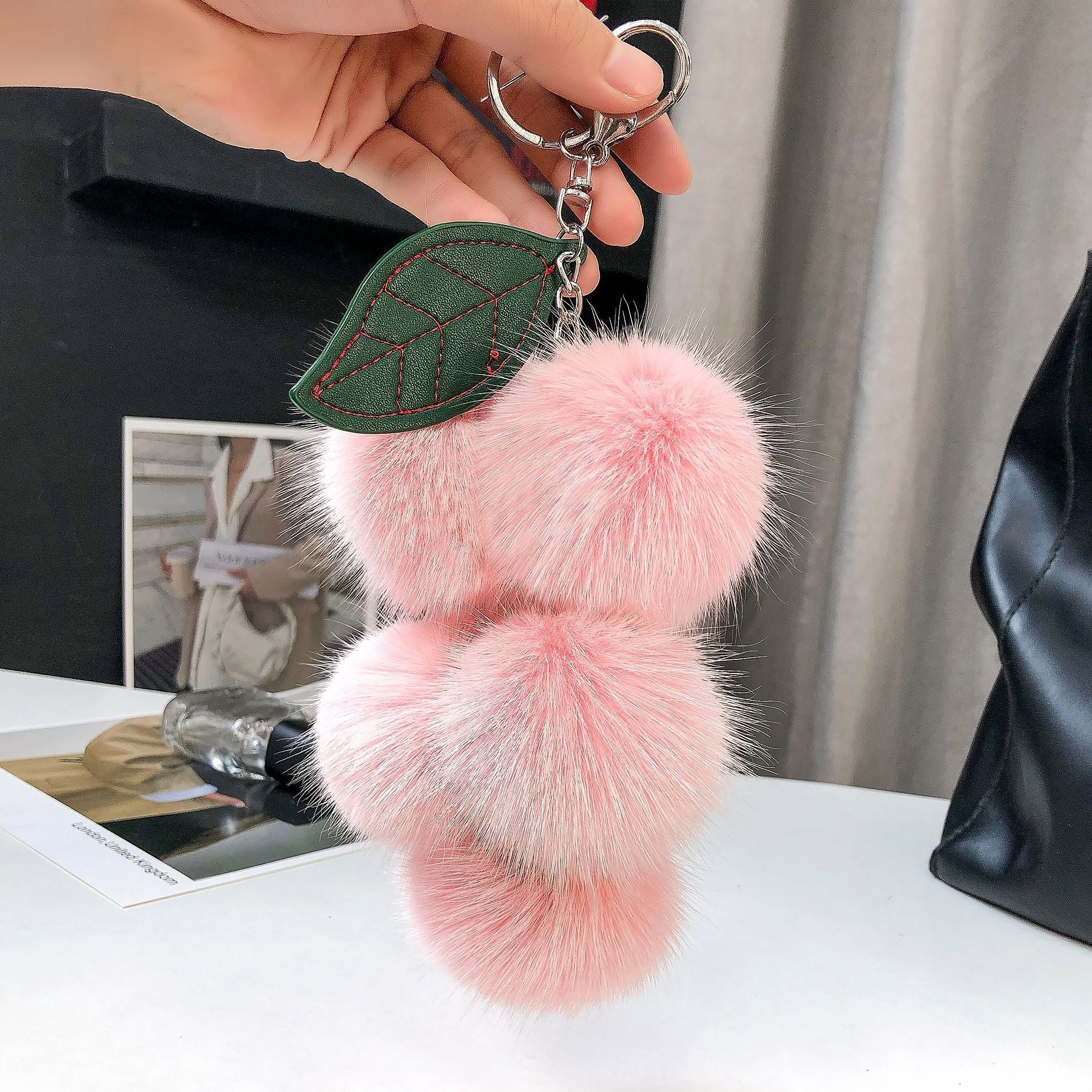 REAL FOX HAIR SMALL GRAPE KEYCHAIN BAG CHARM ACCESSORY