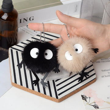REAL MINK FUR FLUFFY ELF KEYCHAIN FOR CAR KEY OR BAG ACCESSORY