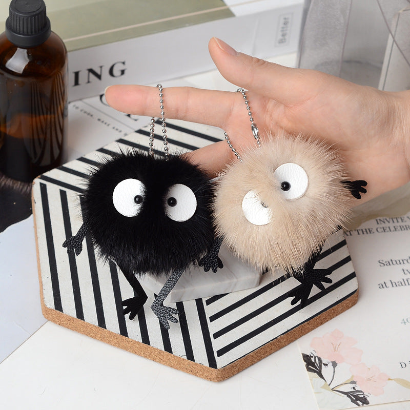 REAL MINK FUR FLUFFY ELF KEYCHAIN FOR CAR KEY OR BAG ACCESSORY