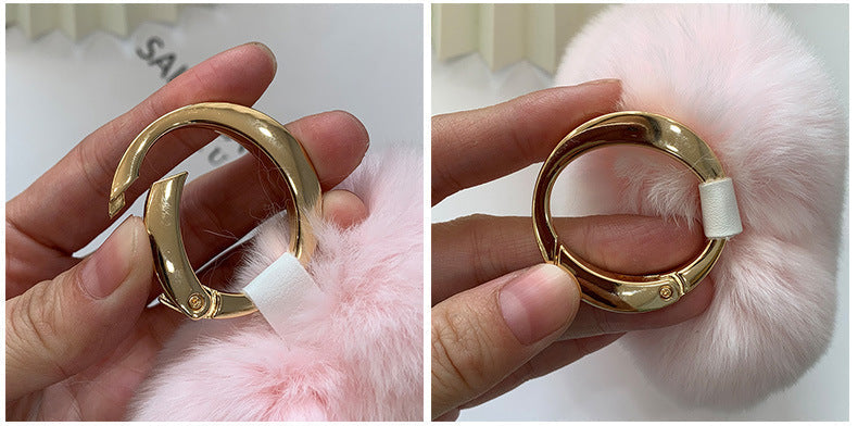 CUTE REAL RABBIT FUR FLOWER CHARM KEYCHAIN & PHONE ACCESSORY