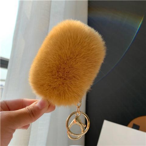 RABBIT FUR ICE CREAM BAG CHARM KEYCHAIN ACCESSORY