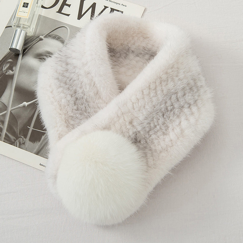 WARM MINK FUR SCARF WITH FOX POM POM - STYLISH WINTER ACCESSORY