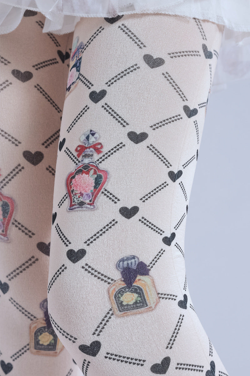 RHOMBUS GRID PATTERN PRINTED PERFUME BOTTLE PATTERN LEGGINGS CUTE COS PANTYHOSE