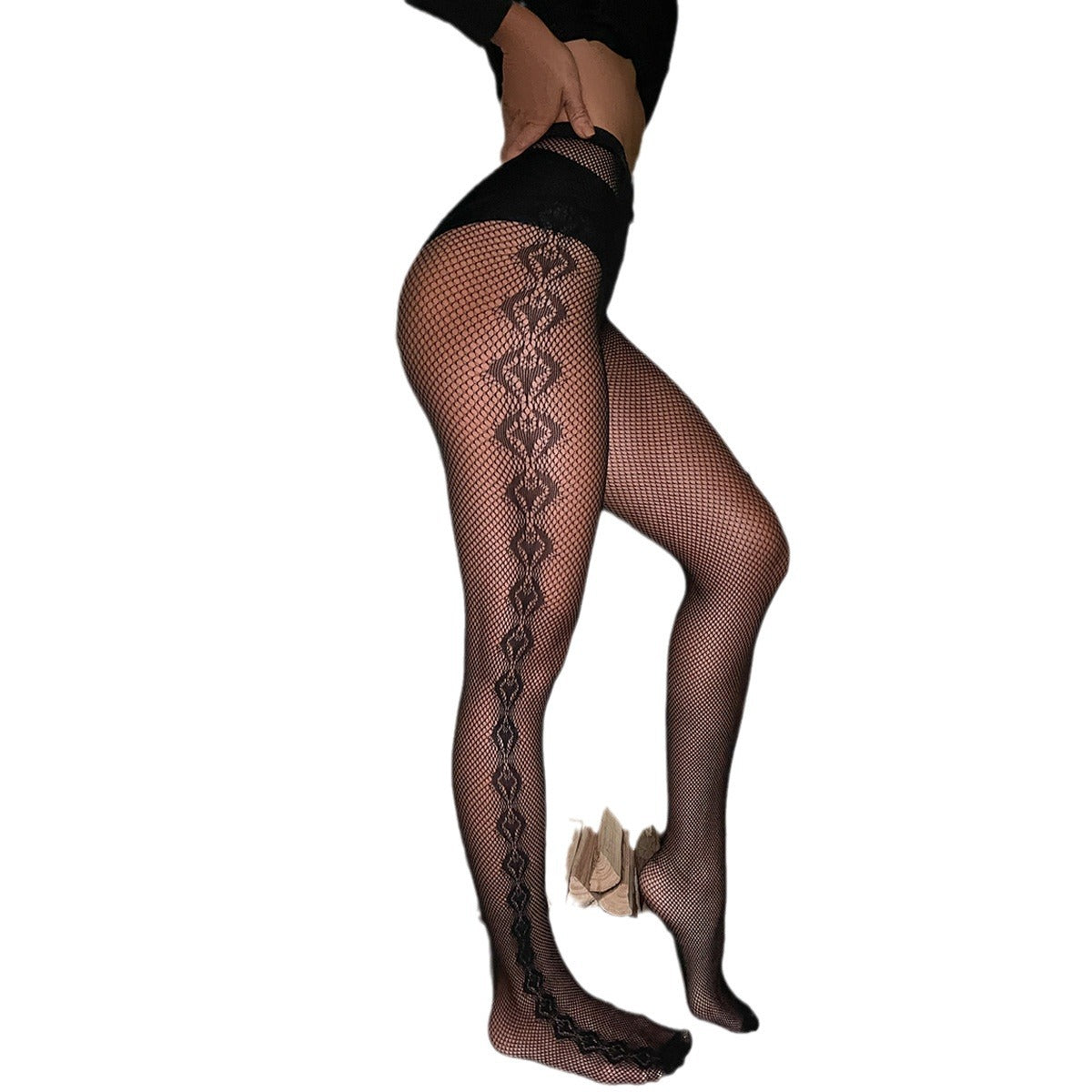 FASHION VERTICAL STRIPED FISHING NET BEAUTIFUL LEGS STOCKINGS GEARLESS BOTTOM BLACK SILK PEACH HIP PANTYHOSE