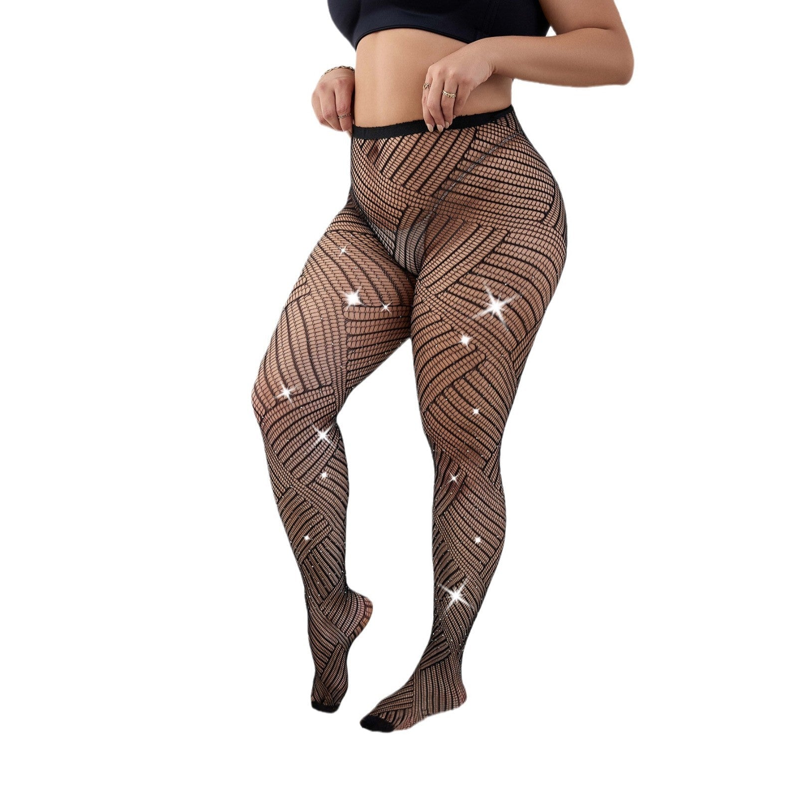 LARGE SIZE BLACK SILK BOTTOM PANTYHOSE