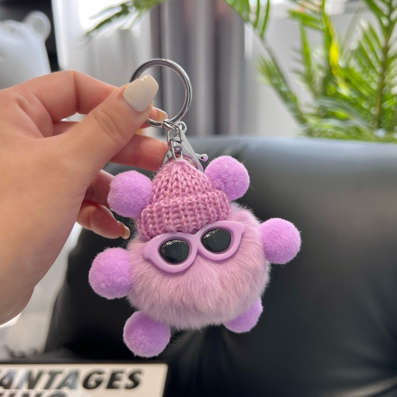 CUTE REX RABBIT HAIR SMALL COAL BALL KEYCHAIN ACCESSORY