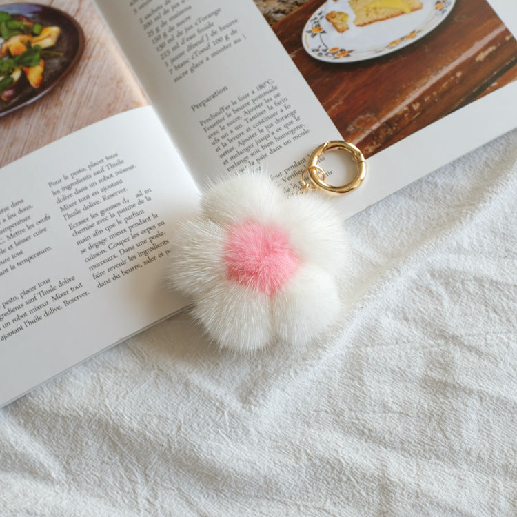 MINK FUR CHERRY BLOSSOM PENDANT BAG ACCESSORY