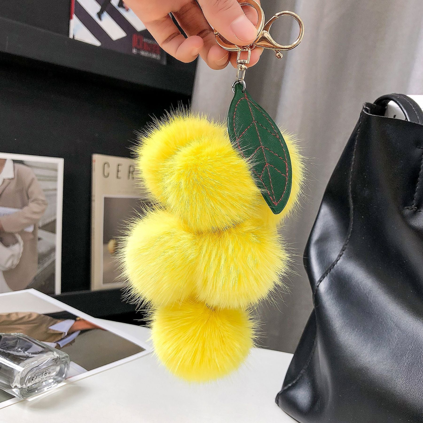 REAL FOX HAIR SMALL GRAPE KEYCHAIN BAG CHARM ACCESSORY