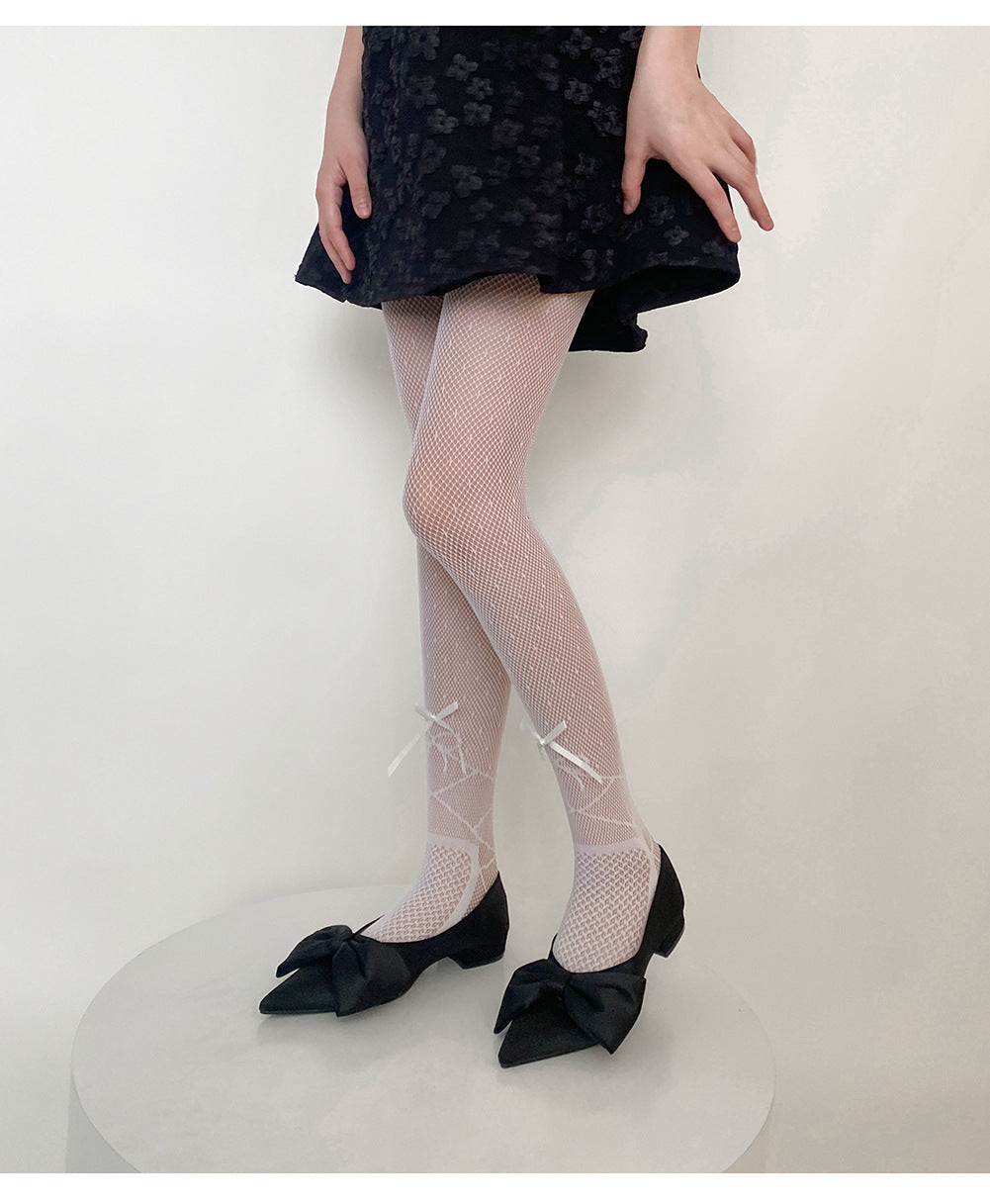 JAPANESE Y2K BALLET STYLE RIBBON BOW LACE MESH SOCKS PANTYHOSE