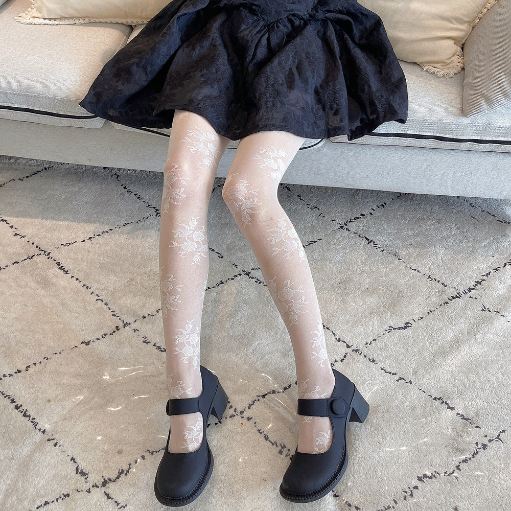 VINTAGE ROSE JACQUARD LACE THIN ANTI-STRIPPING PANTYHOSE