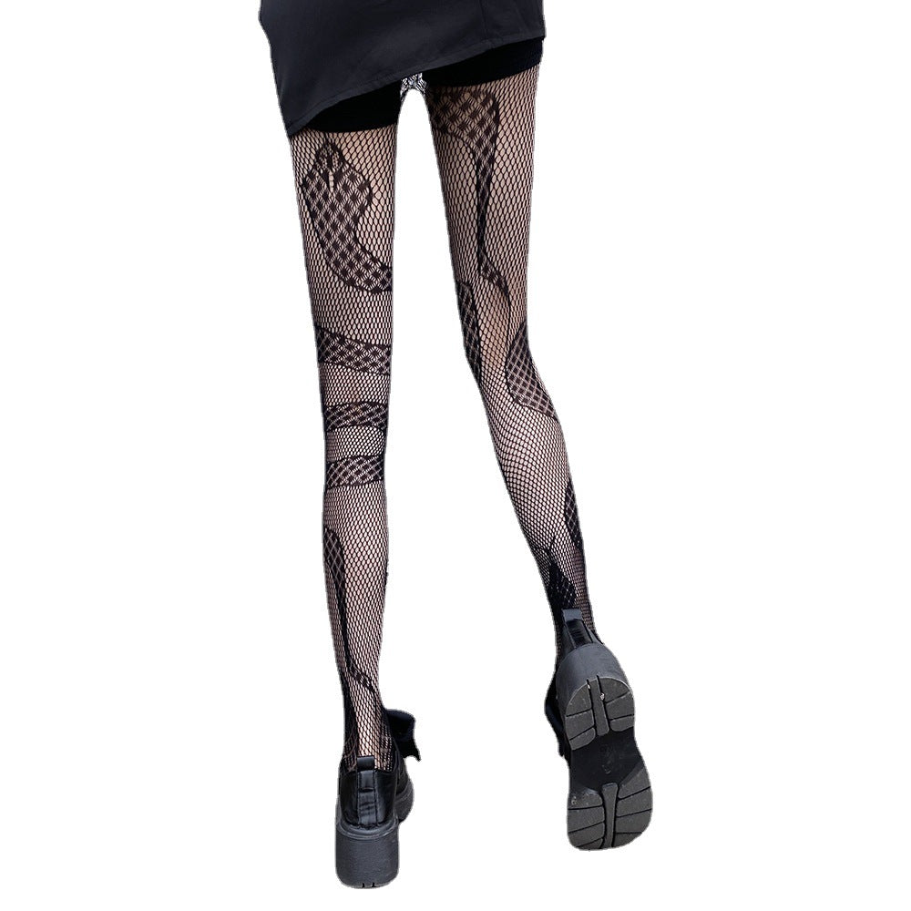 THIN SERPENTINE PATTERN HOLLOW JACQUARD STOCKINGS