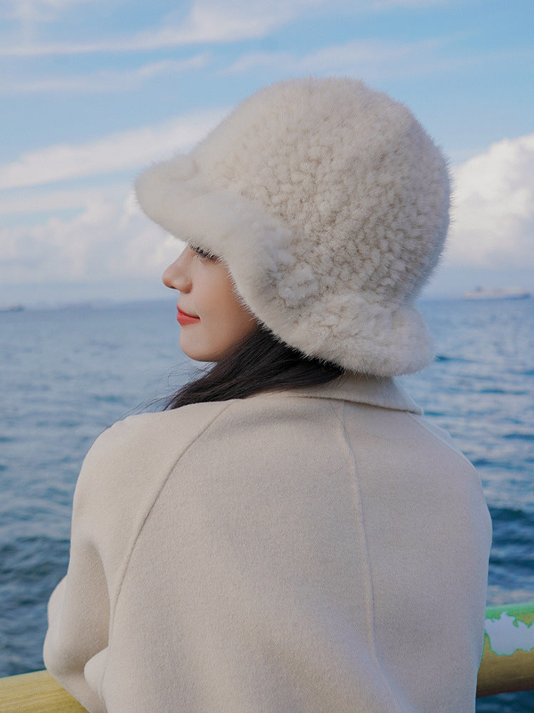 ELEGANT RUFFLED MINK FUR BERET HAT