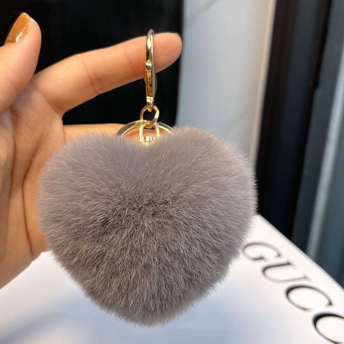 REAL OTTER RABBIT FUR LOVE KEYCHAIN CUTE PLUSH ACCESSORY
