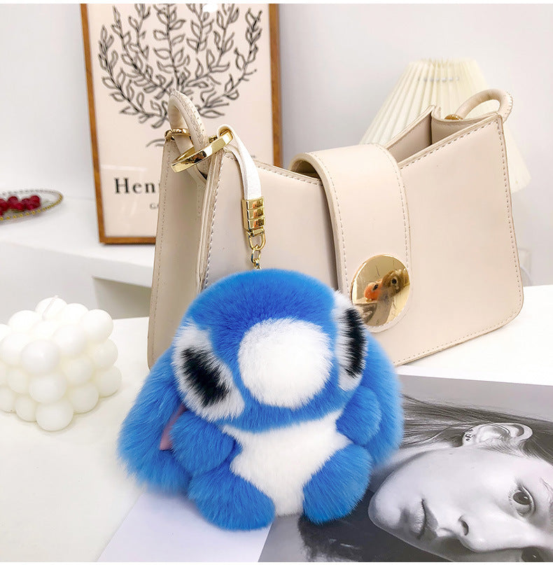 CUTE REAL RABBIT FUR STITCH KEYCHAIN