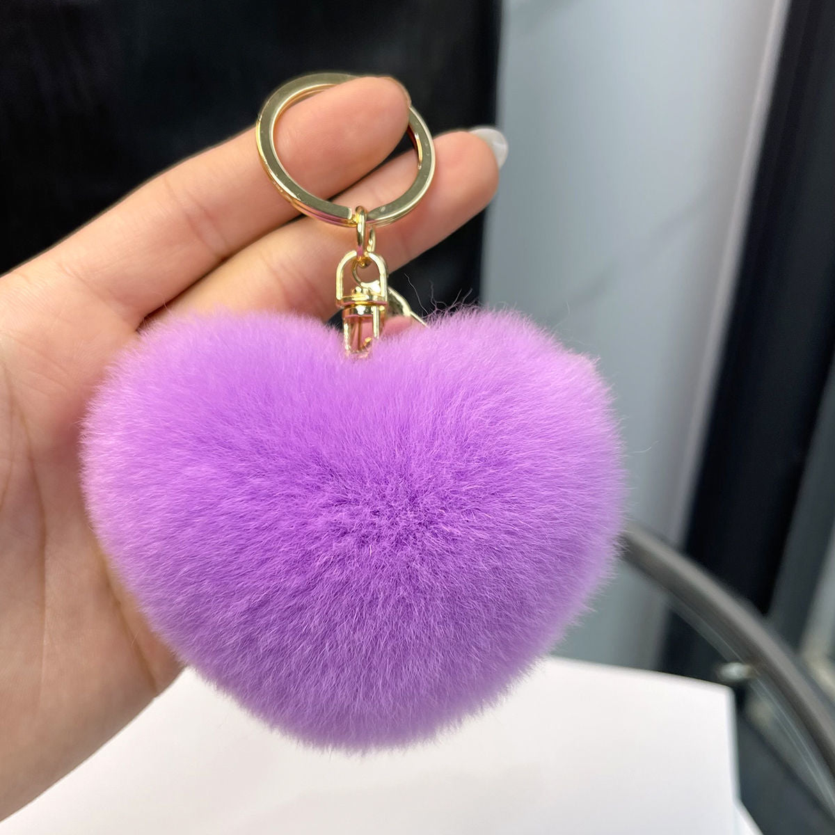 REAL OTTER RABBIT FUR LOVE KEYCHAIN CUTE PLUSH ACCESSORY