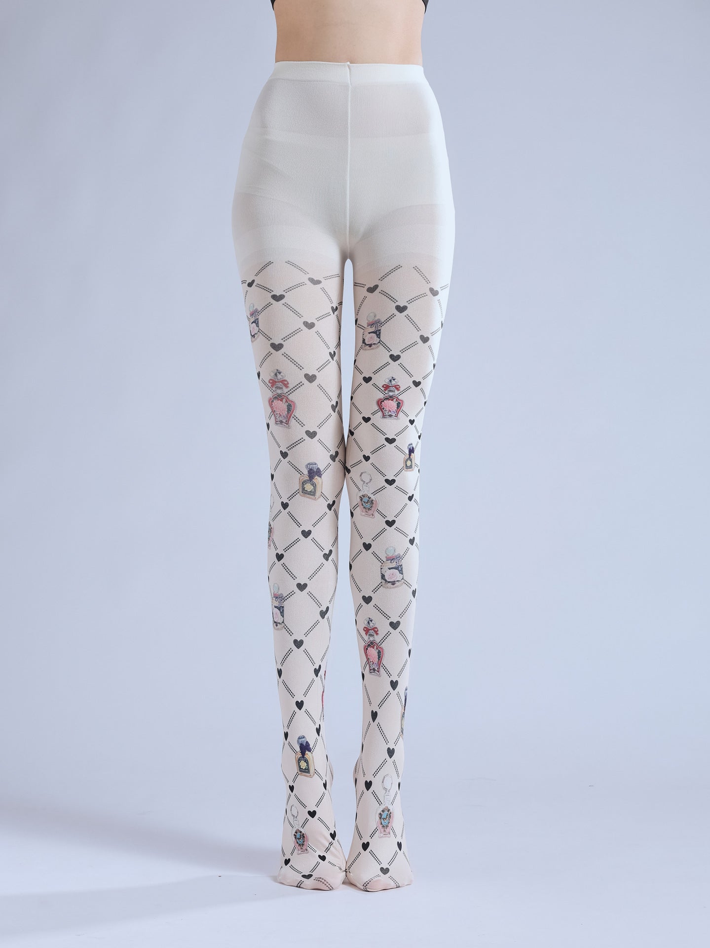 RHOMBUS GRID PATTERN PRINTED PERFUME BOTTLE PATTERN LEGGINGS CUTE COS PANTYHOSE