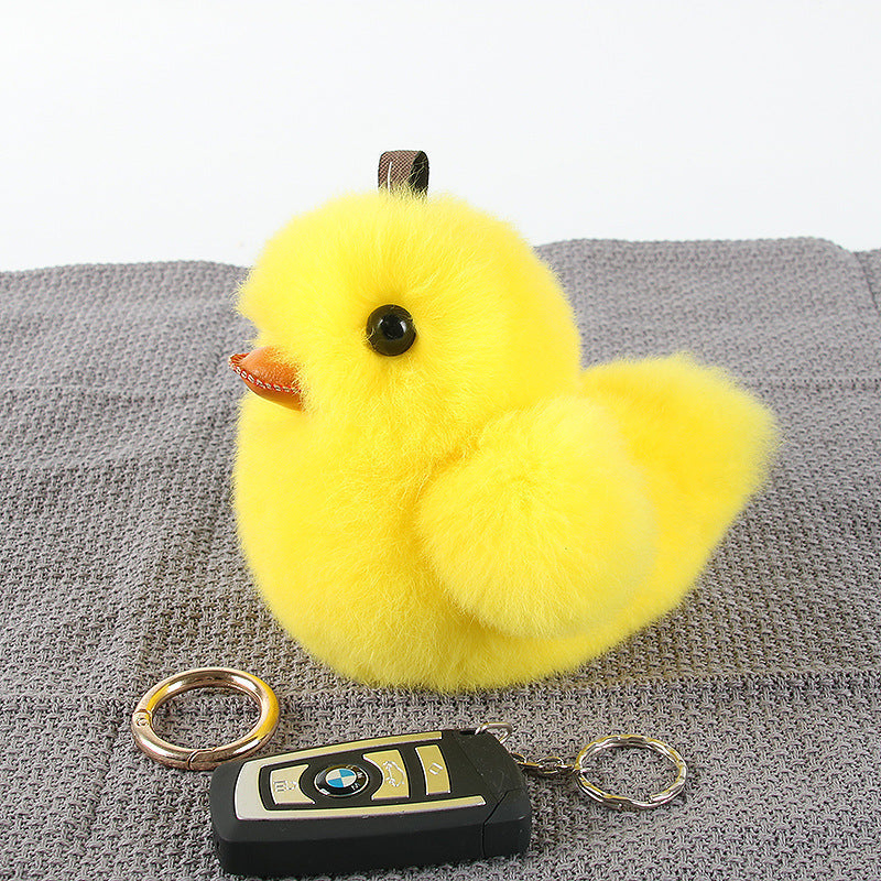 RABBIT FUR DUCKLING FUR KEYCHAIN PLUSH TOY CAR KEY RING BAG ACCESSORY