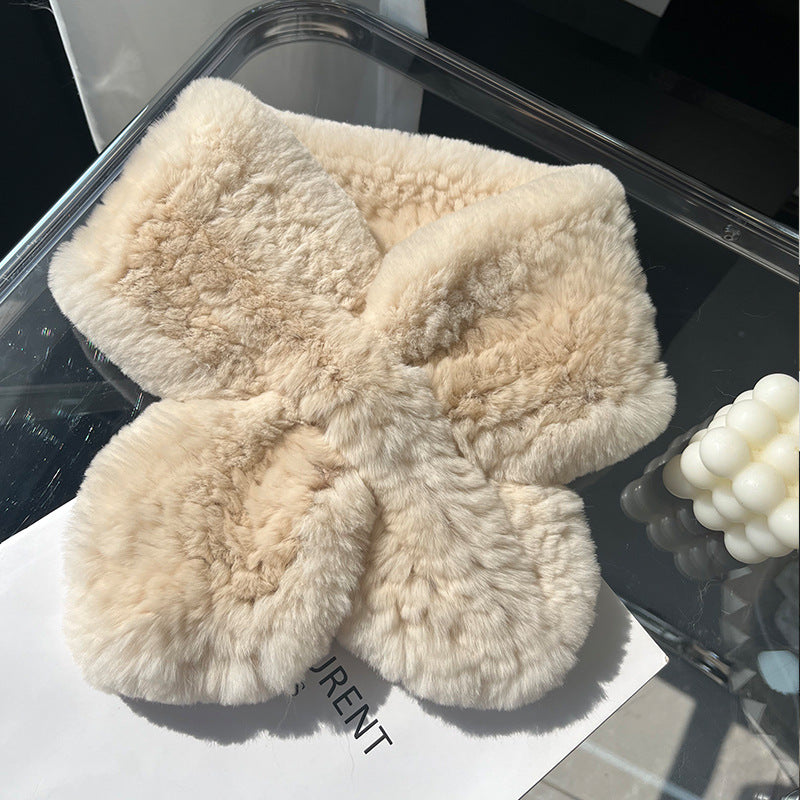 HAND-KNITTED REAL RABBIT FUR SCARF - WINTER ACCESSORY