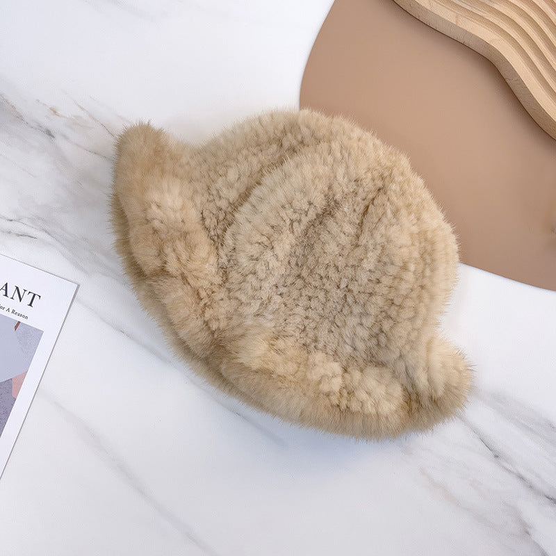ELEGANT RUFFLED MINK FUR BERET HAT