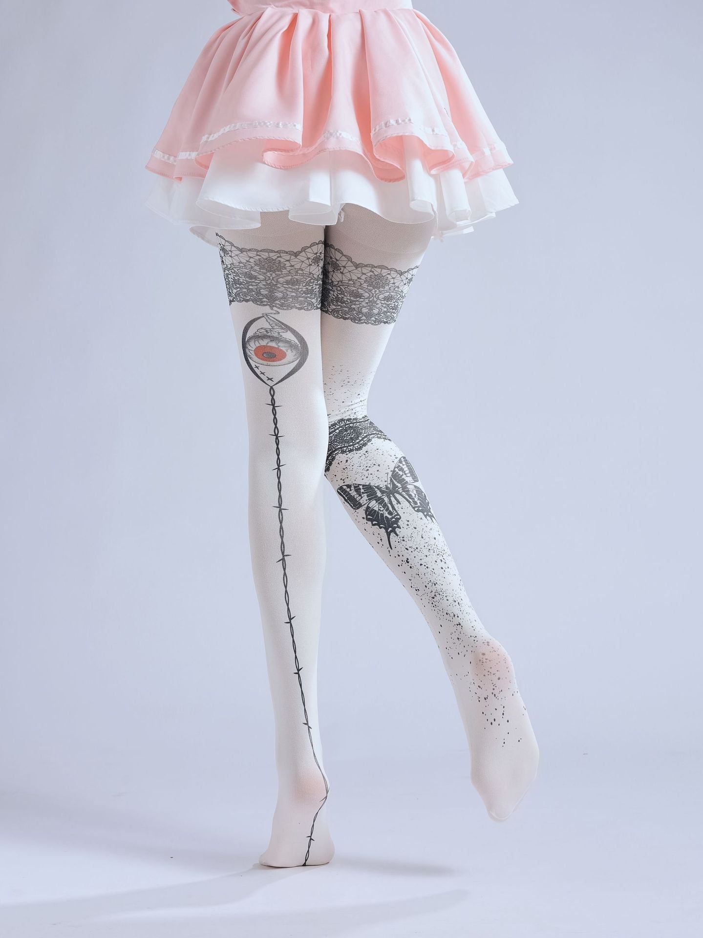 FAKE TATTOO LACE BUTTERFLY PATTERN LEGGINGS PRINT COS PANTYHOSE