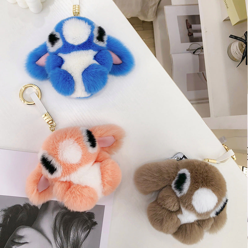 CUTE REAL RABBIT FUR STITCH KEYCHAIN
