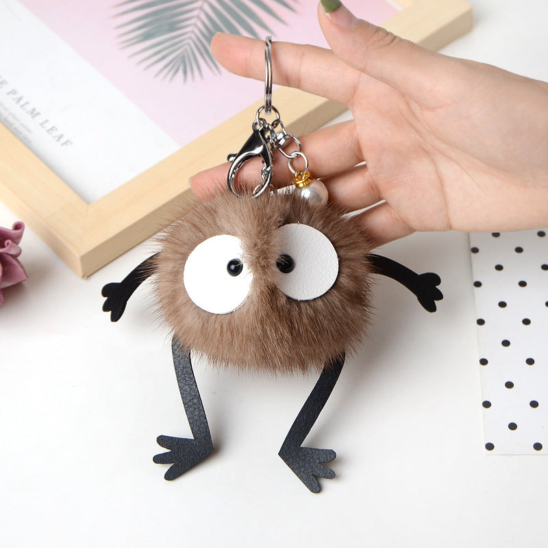 REAL MINK FUR FLUFFY ELF KEYCHAIN FOR CAR KEY OR BAG ACCESSORY