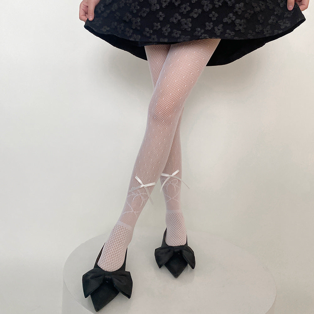 JAPANESE Y2K BALLET STYLE RIBBON BOW LACE MESH SOCKS PANTYHOSE