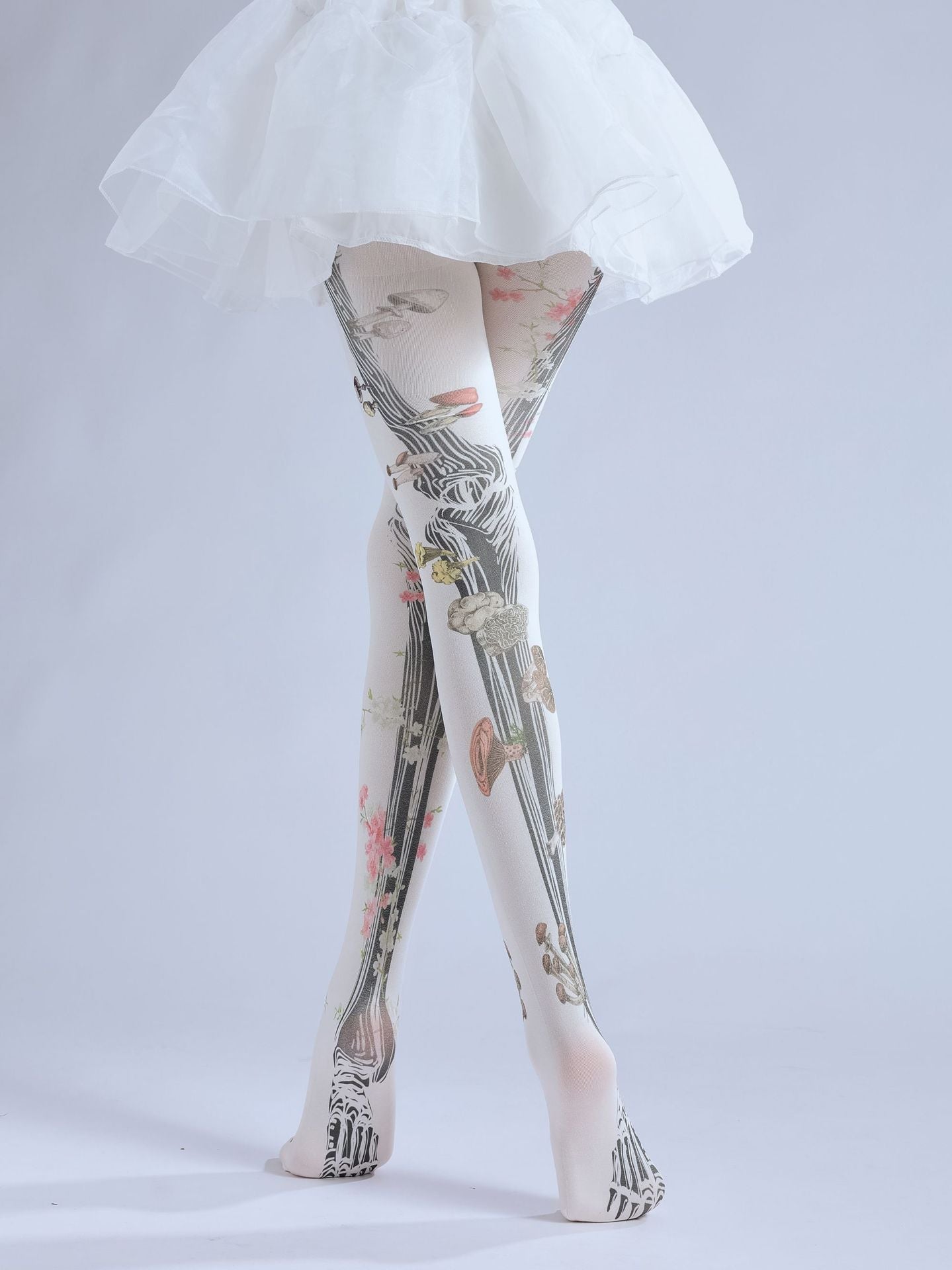 DARK ARTICULATED BONES PRINT TATTOO PATTERN HALLOWEEN DANCING PANTYHOSE