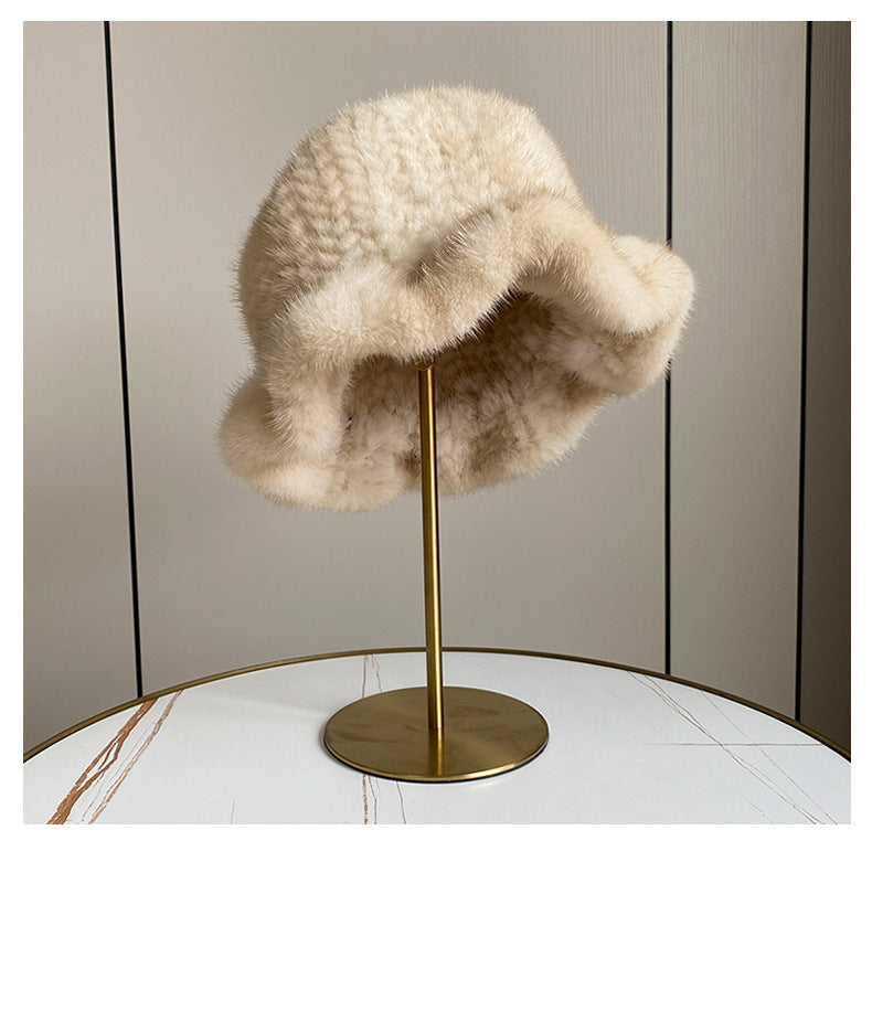 ELEGANT RUFFLED MINK FUR BERET HAT
