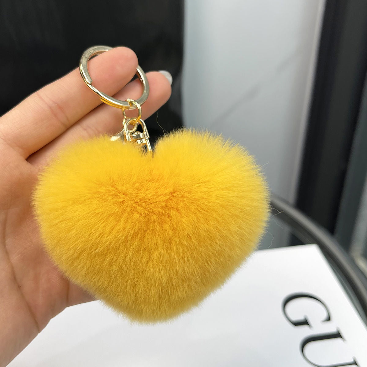 REAL OTTER RABBIT FUR LOVE KEYCHAIN CUTE PLUSH ACCESSORY