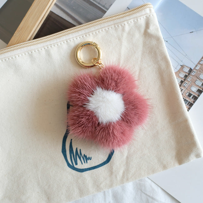 MINK FUR CHERRY BLOSSOM PENDANT BAG ACCESSORY