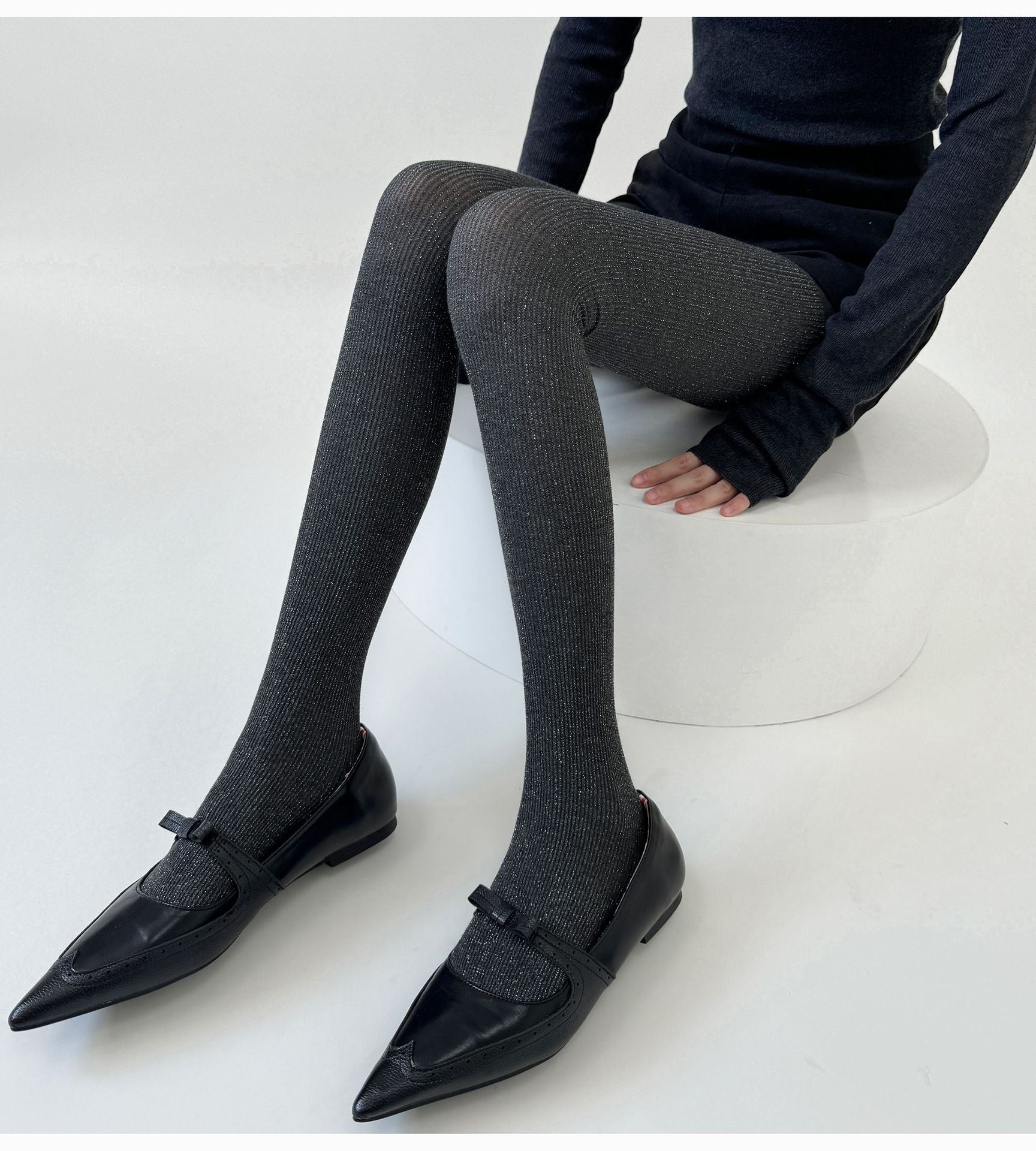 SPRING AND AUTUMN SMALL BRIGHT SILK SLIGHTLY FLASH SILVER SILK MIXED LINE VERTICAL STRIP LEGGINGS PANTYHOSE
