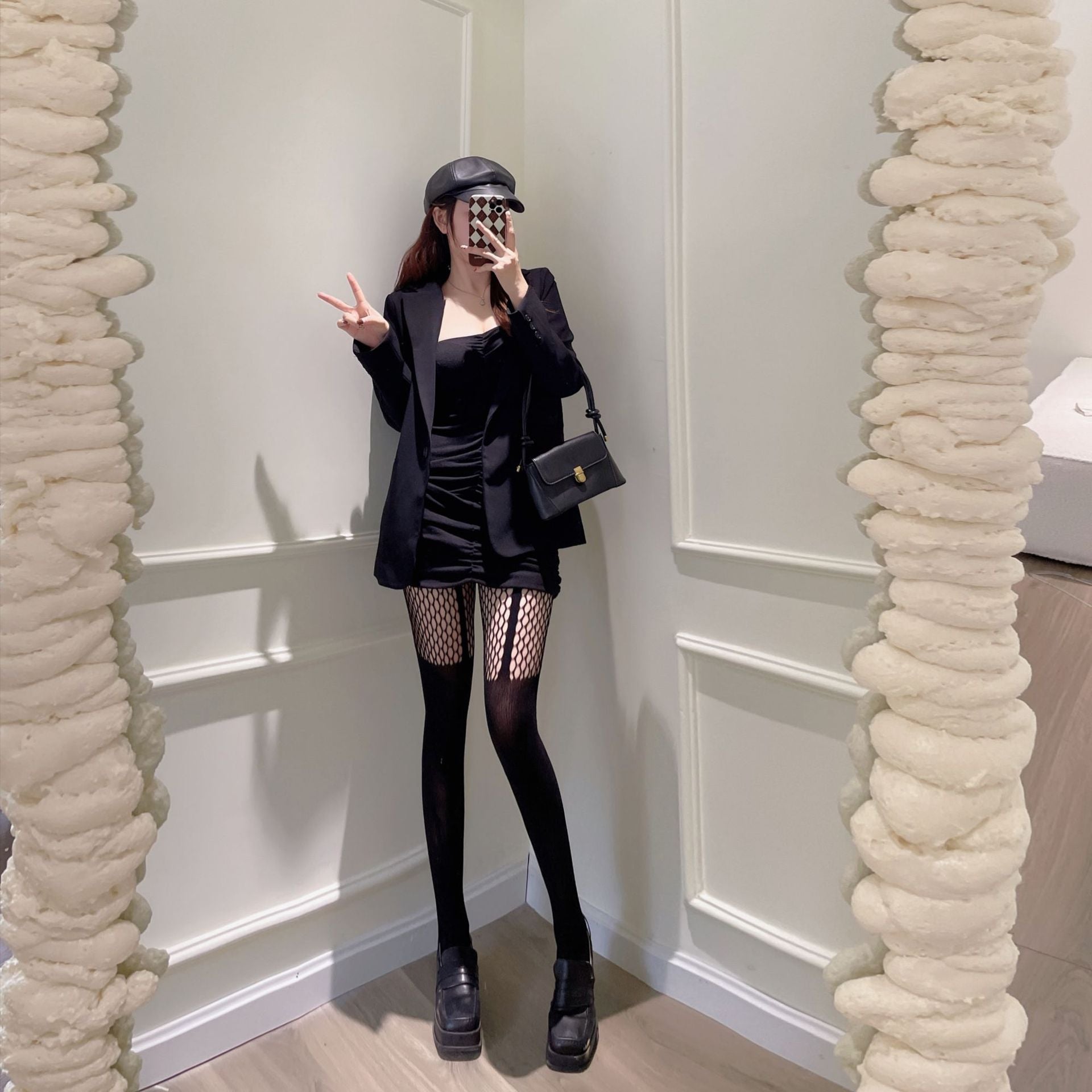 FASHION THIN DENSE PATTERN SUSPENDER BOTTOM PANTYHOSE