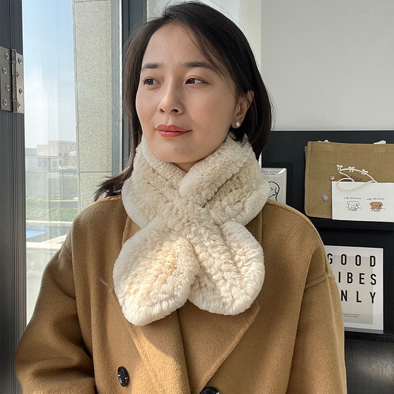 HAND-KNITTED REAL RABBIT FUR SCARF - WINTER ACCESSORY