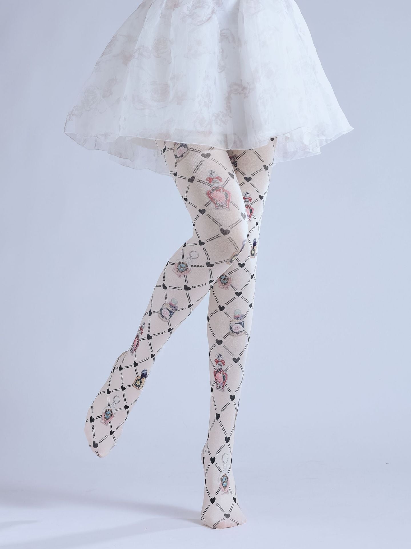 RHOMBUS GRID PATTERN PRINTED PERFUME BOTTLE PATTERN LEGGINGS CUTE COS PANTYHOSE