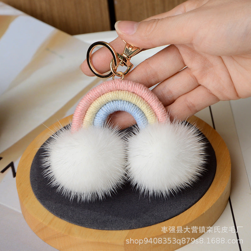 RAINBOW CLOUD FUR POM-POM KEYCHAIN CUTE BAG ACCESSORY