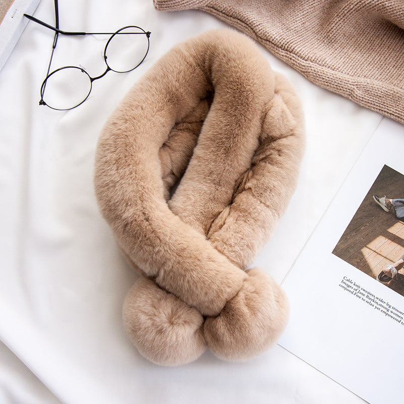 CUTE PLUSH SCARF WITH POM POMS