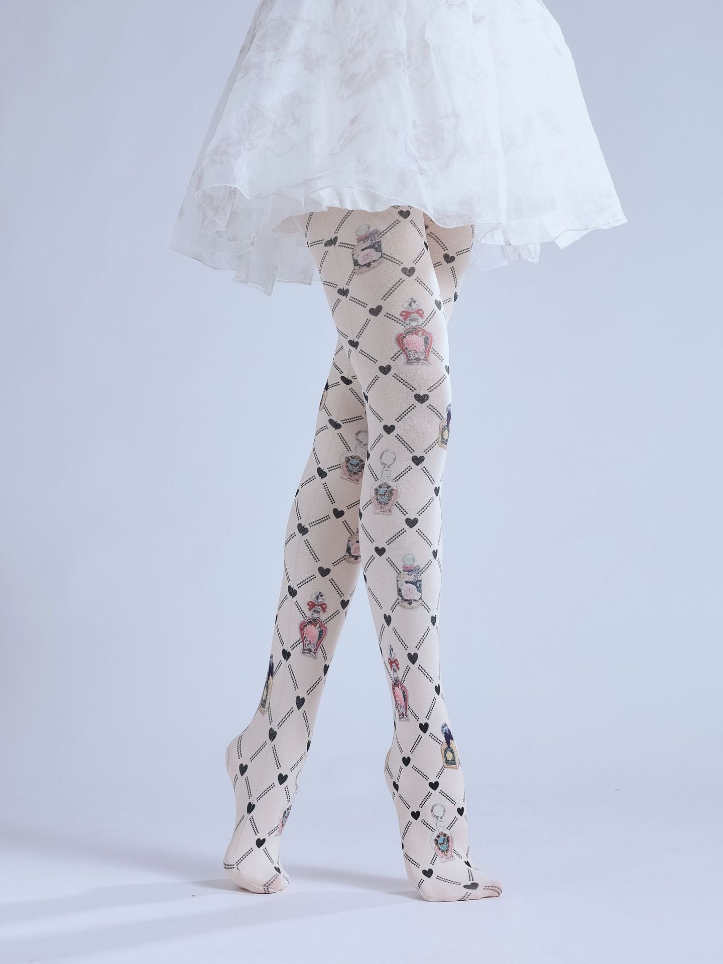 RHOMBUS GRID PATTERN PRINTED PERFUME BOTTLE PATTERN LEGGINGS CUTE COS PANTYHOSE