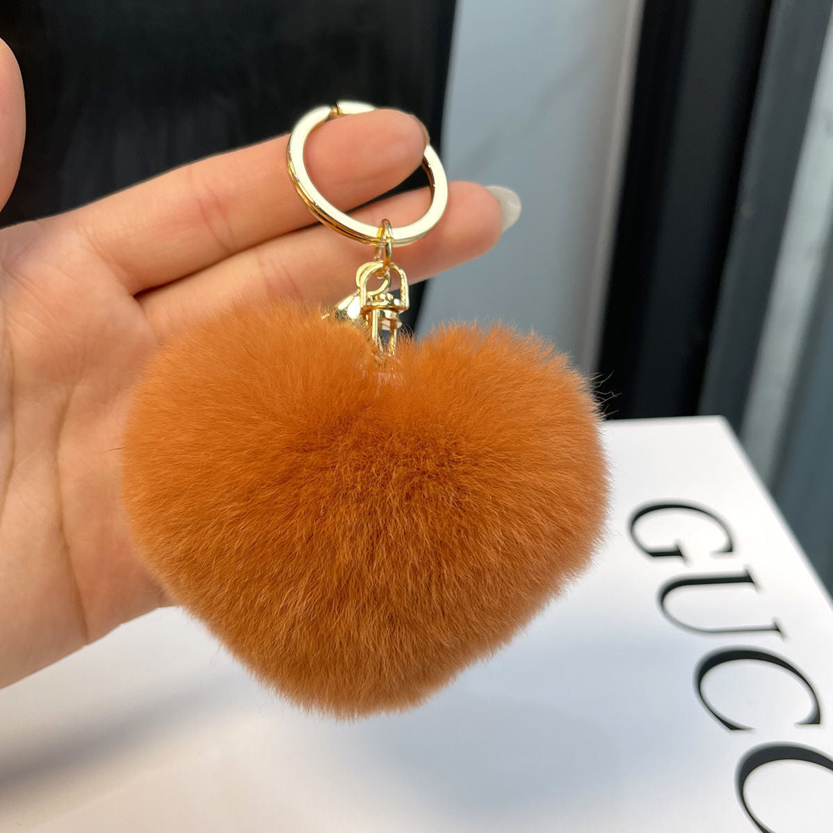 REAL OTTER RABBIT FUR LOVE KEYCHAIN CUTE PLUSH ACCESSORY