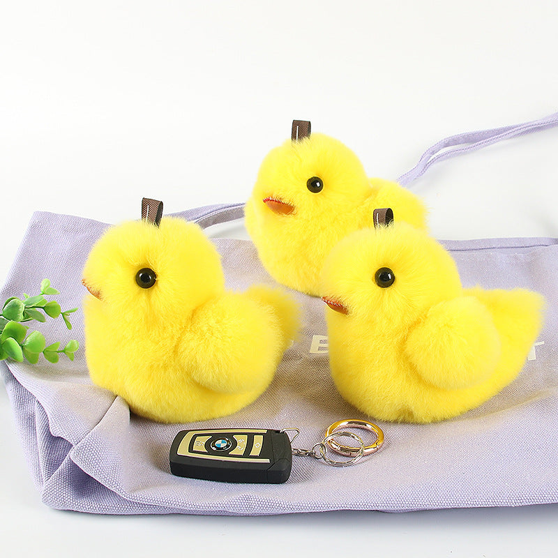 RABBIT FUR DUCKLING FUR KEYCHAIN PLUSH TOY CAR KEY RING BAG ACCESSORY